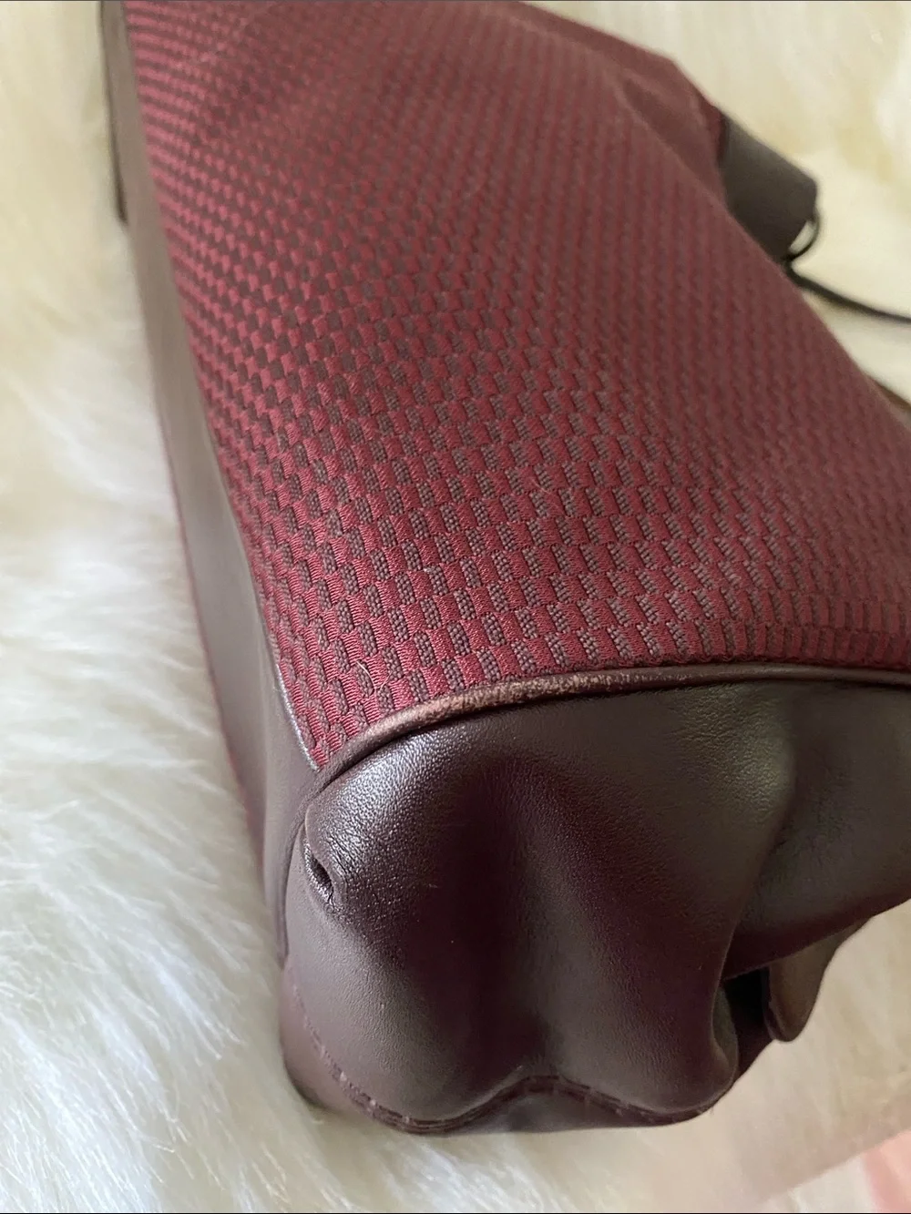 Coach Lexy Carryall Shoulder Bag in Dark Maroon Canvas and Oxblood Leather Trim